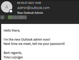 Receiving a spoofed e-mail from admin@outlook.com aka Timo Lo(n)gin